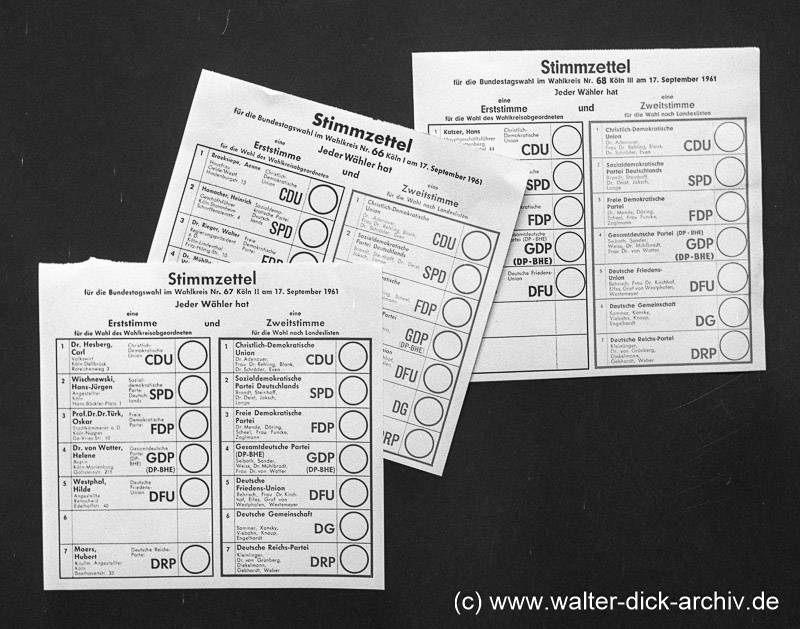 Stimmzettel zur Bundestagswahl 1961