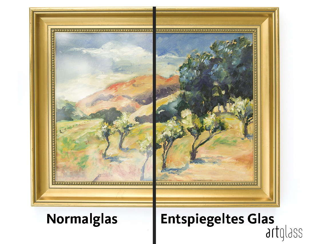 Vergleich entspiegeltes Bilderglas