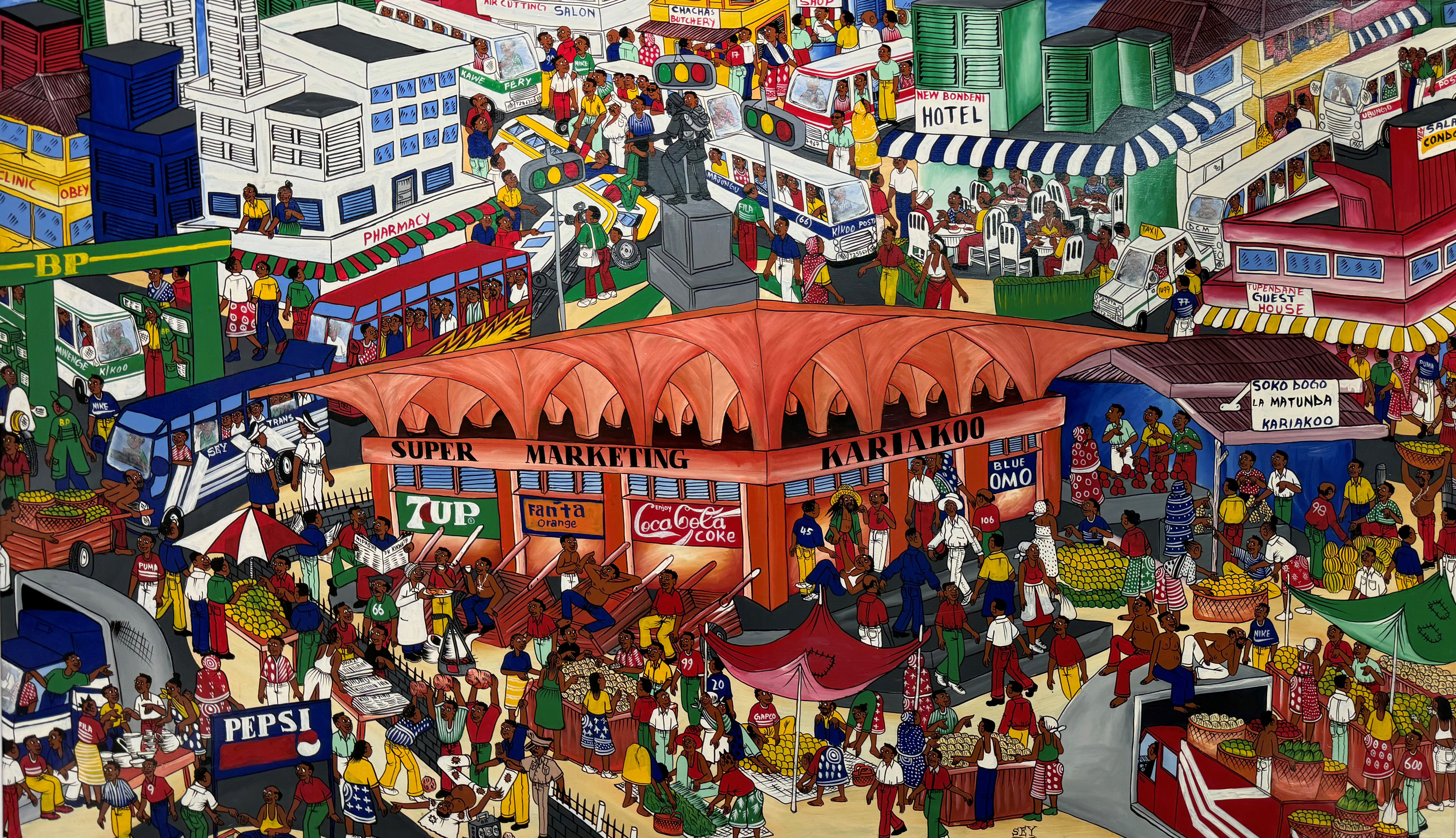 Gemälde "Tinga Tinga" Tansania 2005 Öl auf Leinwand 188x110 cm