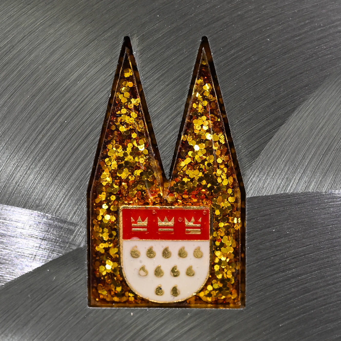 Dom Einsatz - Epoxidharz gold mit Köln-Wappen